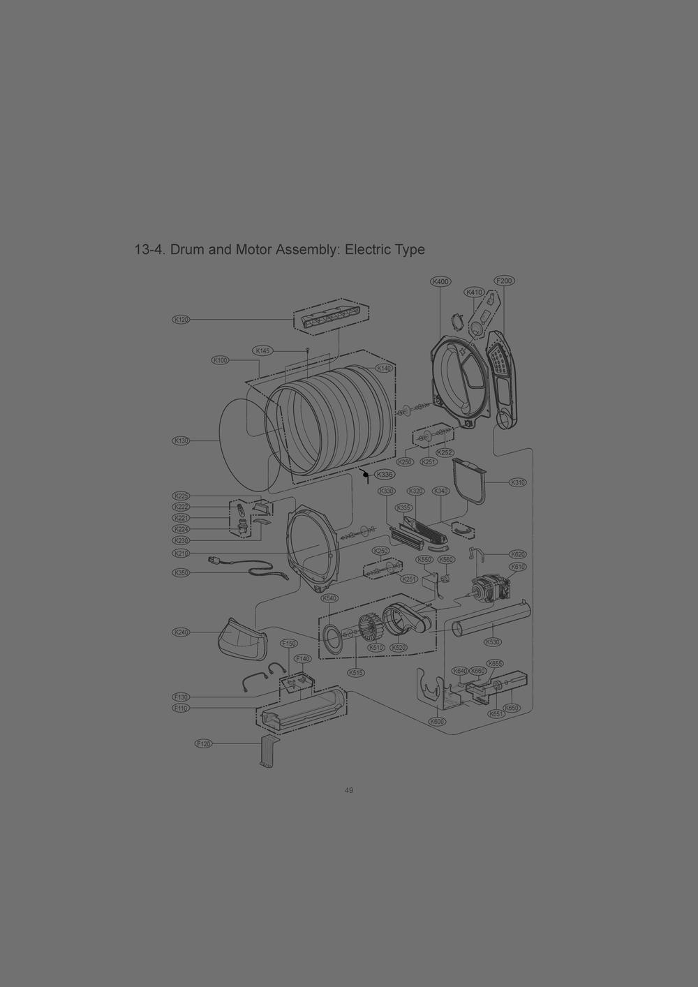 Drum And Motor Assembly Diagram and Parts List for RV1380AS ABWEEUS LG Dryer