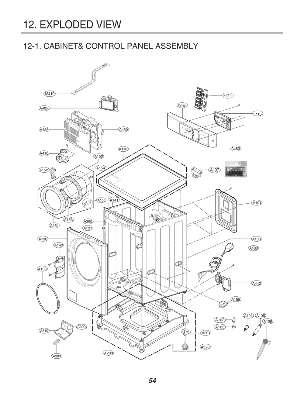 Cabinet& Control Panel Assembly Diagram and Parts List for GCWM1069QS8 ABWEELC LG Washer