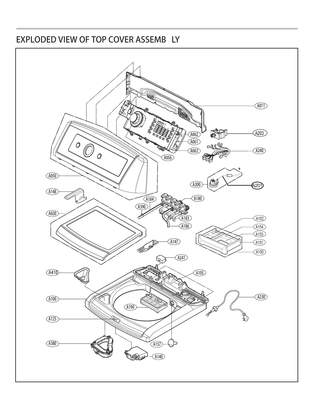 Top Cover Assemb Diagram and Parts List for T1743HDFSP ABWEECI LG Washer