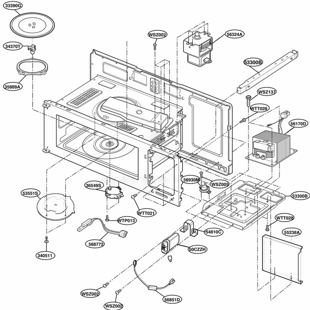 Interior Parts 1 Diagram and Parts List for MH7130XEZ3 A3EWRP LG Range