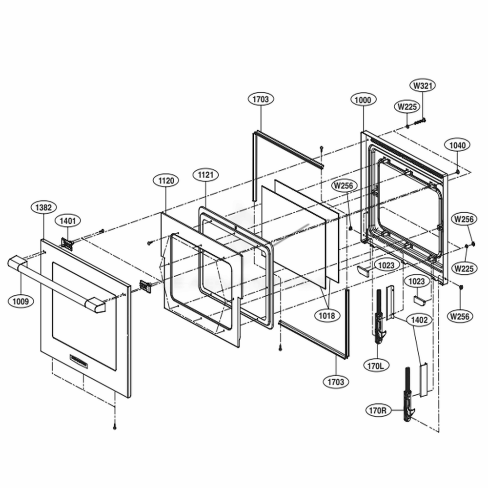 Upper Door Parts Diagram and Parts List for SKSDV3002S ASTLSGN LG Range