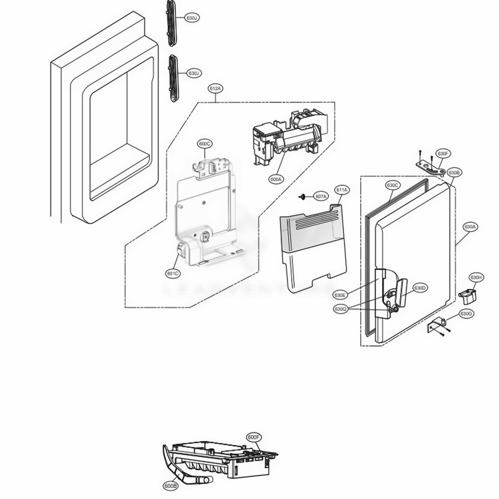 Ice Maker And Ice Bin Parts Diagram and Parts List for LFXC22526D ASBCNA4 LG Refrigerator