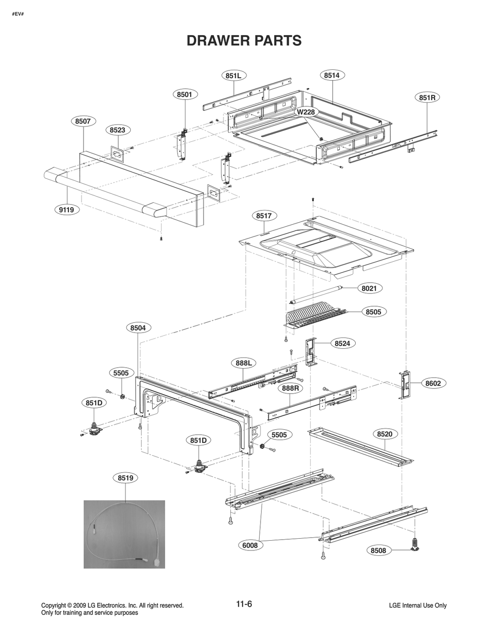 Drawer Parts Diagram and Parts List for FH4767SS ASTESGN LG Range