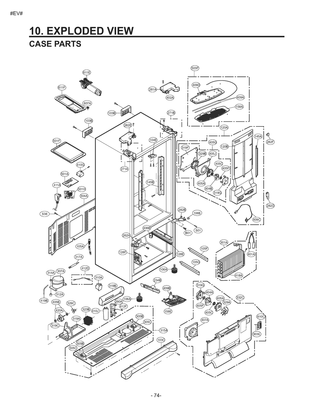 Case Parts Diagram and Parts List for GM-L268NSJP ASTCNA0 LG Refrigerator