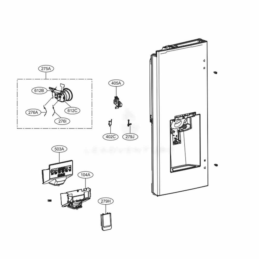 Dispenser Parts Diagram and Parts List for LRMVS2806D ASBCNA0 LG Refrigerator