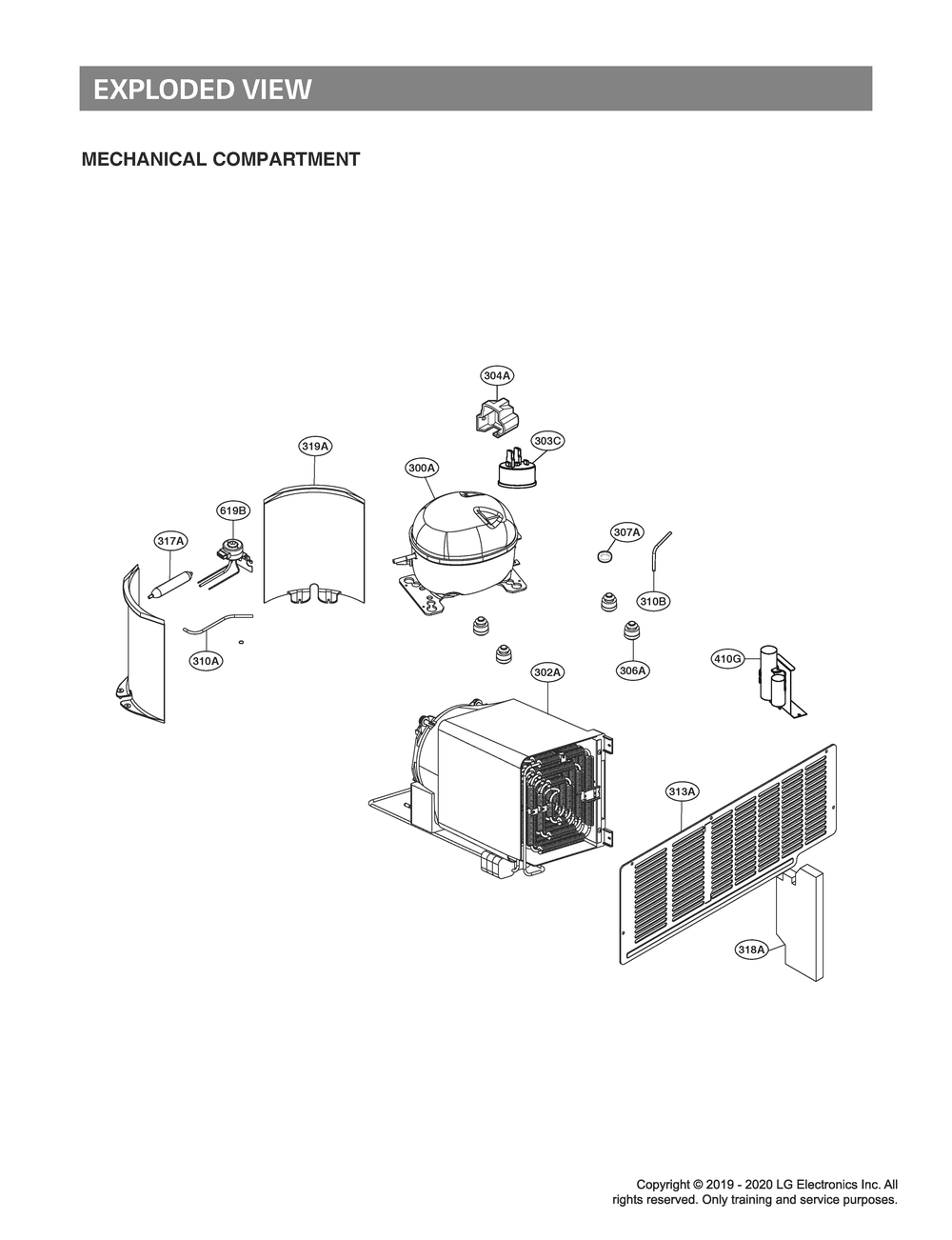Mechanical Compartment Diagram and Parts List for GR-L276DSMM ASTCNA2 LG Refrigerator