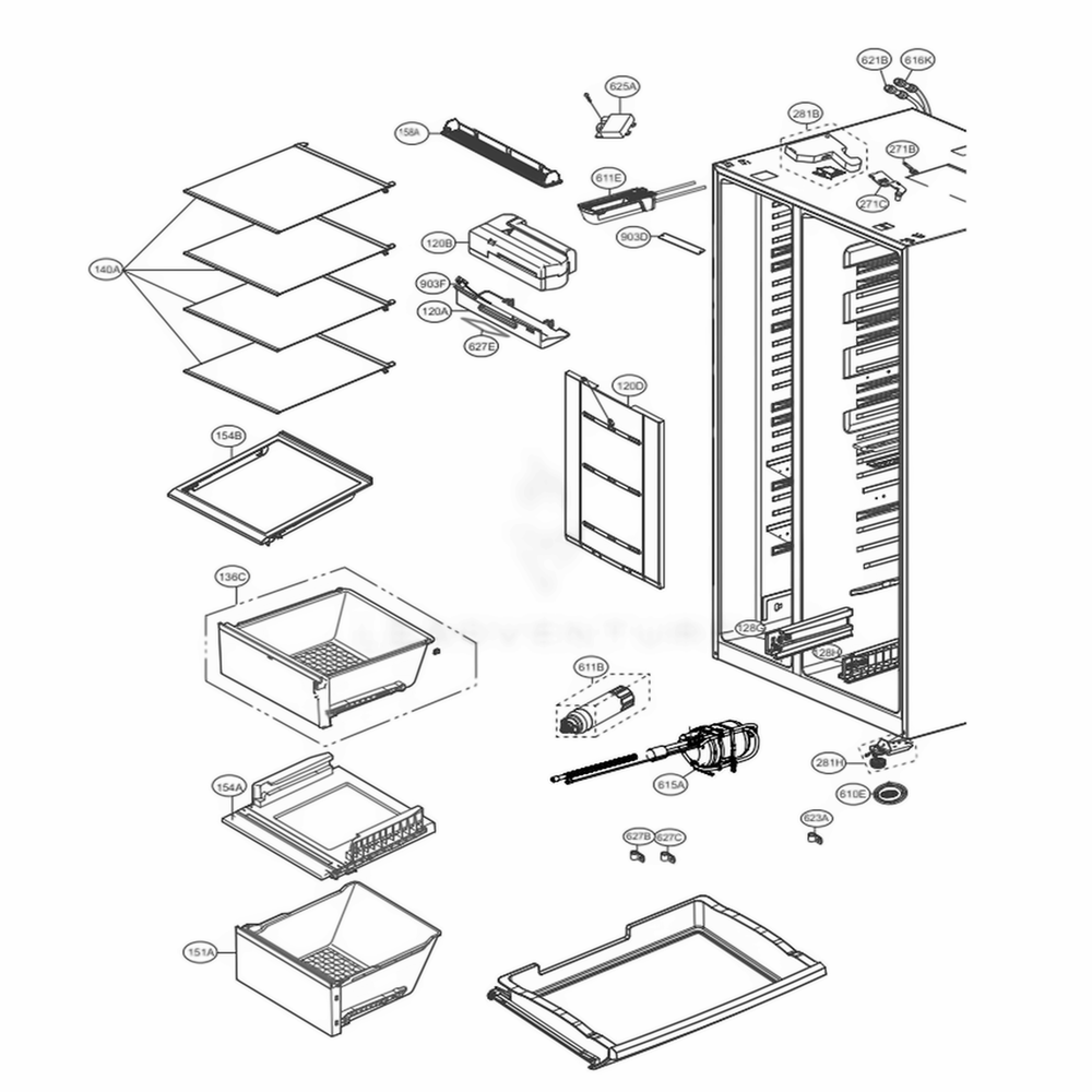 Refrigerator Compartment Diagram and Parts List for LSXC22396D ASBCNA4 LG Refrigerator