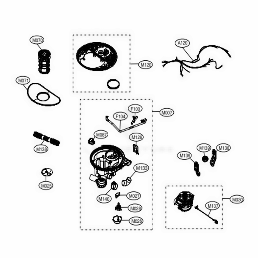 Sump Assembly Diagram and Parts List for LDP6810SS ASSESNA LG Dishwasher