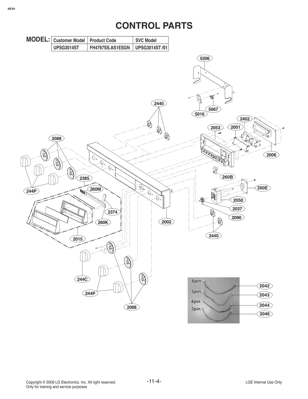 Control Parts Diagram and Parts List for FH4767SS ASTESGN LG Range