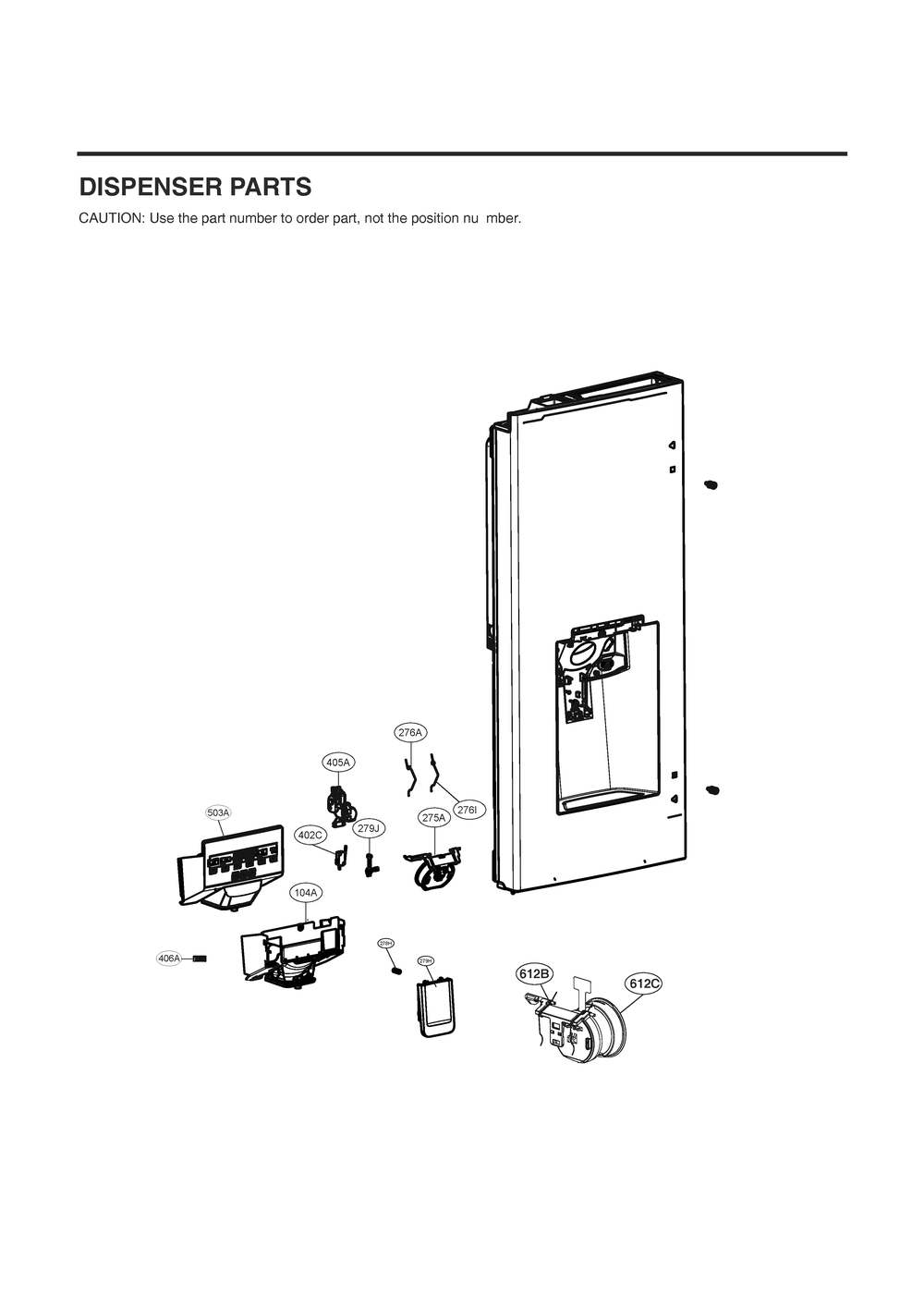 Dispenser Parts Diagram and Parts List for GC-L28ANMXM AMTCNA0 LG Refrigerator