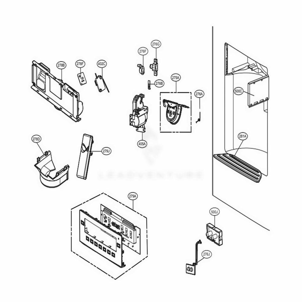 Dispenser Parts Diagram and Parts List for 72069 AWBCSE0 LG Refrigerator