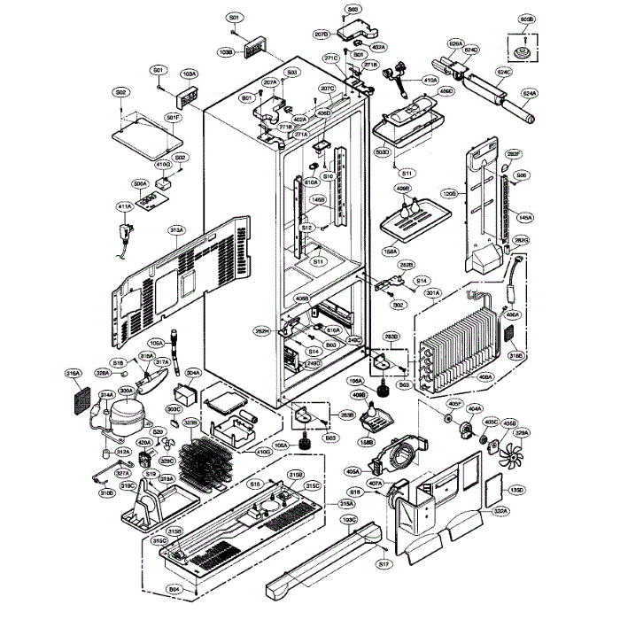 Case Diagram and Parts List for LFX25950SW 00 LG Refrigerator