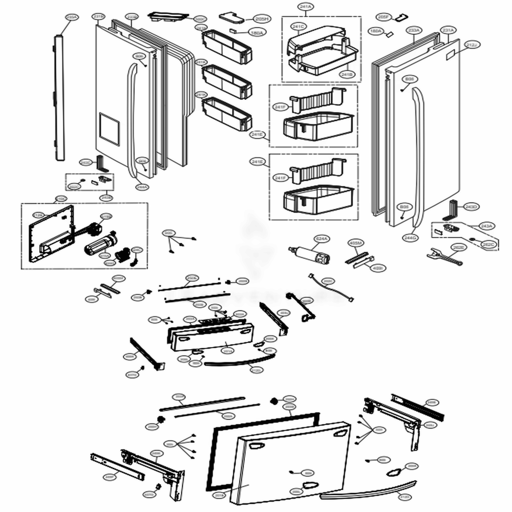 Door Parts Diagram and Parts List for LMXS30746S ASTCNA1 LG Refrigerator