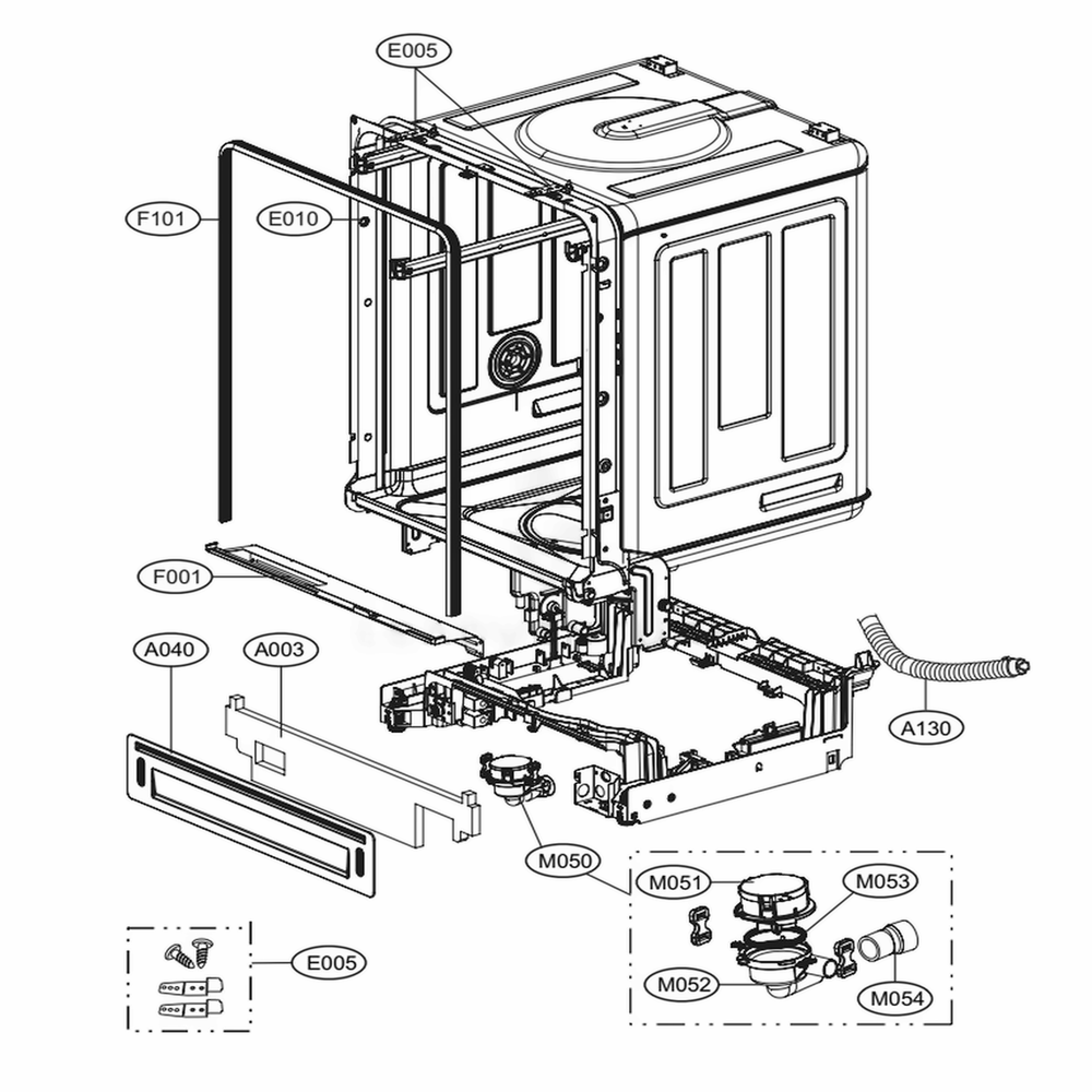 Main 1 Diagram and Parts List for LDF7774BD ABDEEUS LG Dishwasher