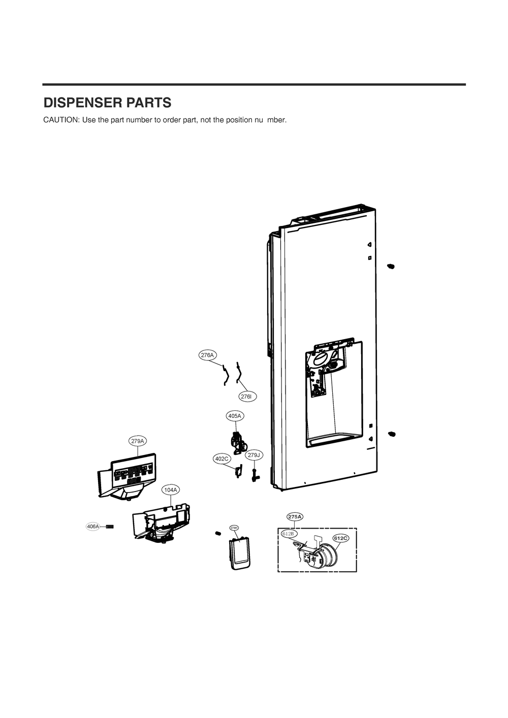 Dispenser Parts Diagram and Parts List for GC-X288NSSM ASTCNA0 LG Refrigerator