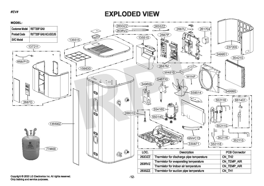Diagram Diagram and Parts List for R5TT20F-SA0  LG Water Heater