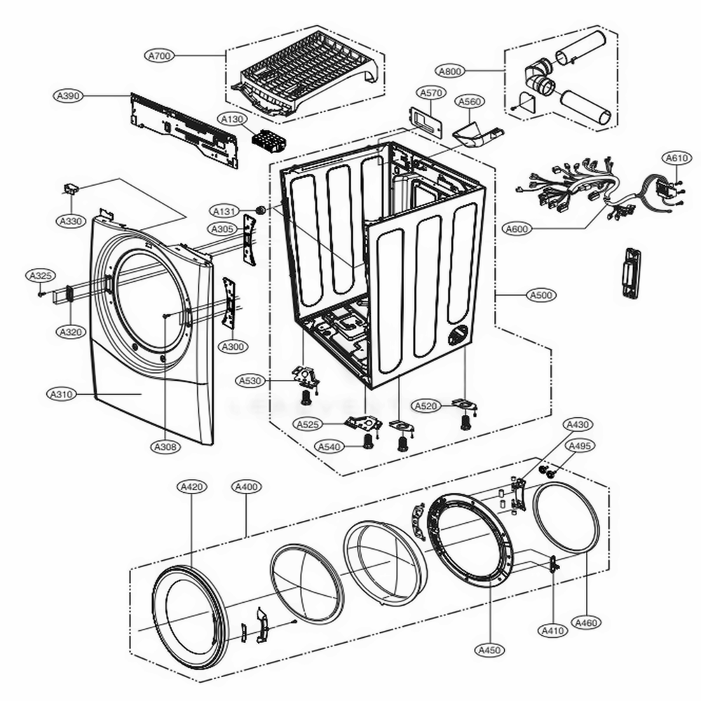 Cabinet And Door Assembly: Electric Type Diagram and Parts List for DLE3400W ABWEEUS LG Dryer