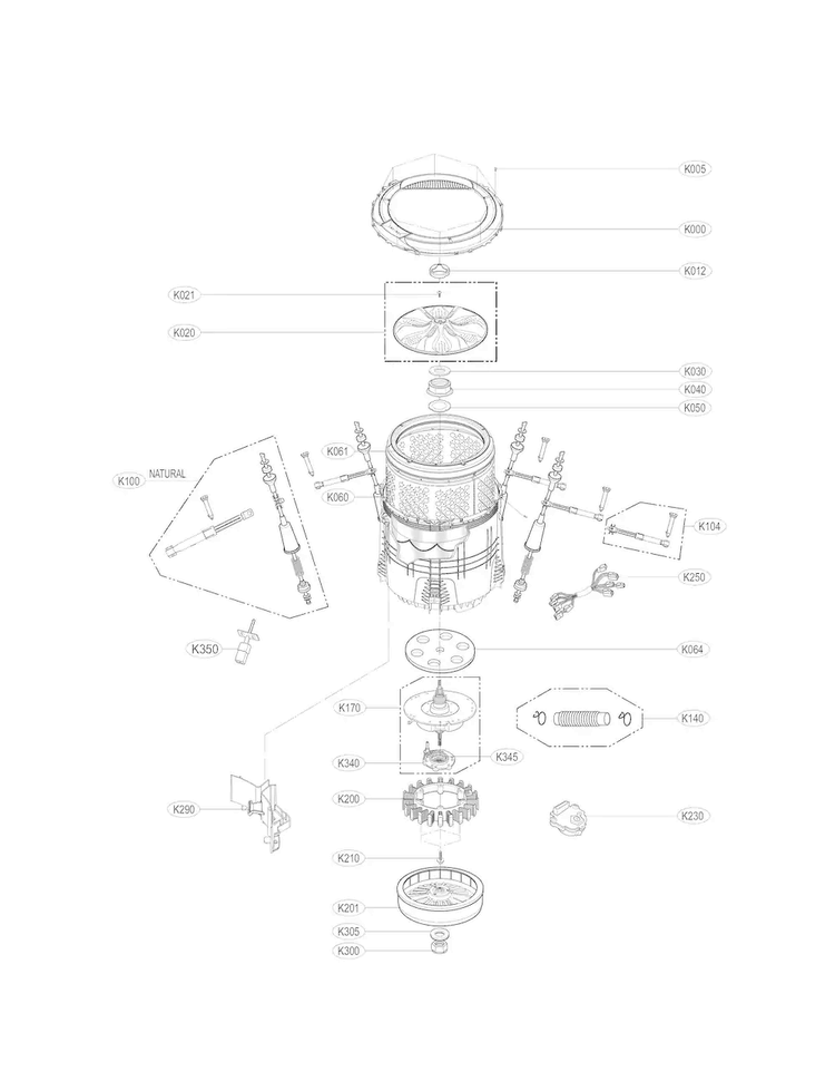 Tub Assembl Diagram and Parts List for WT5270CW  LG Washer
