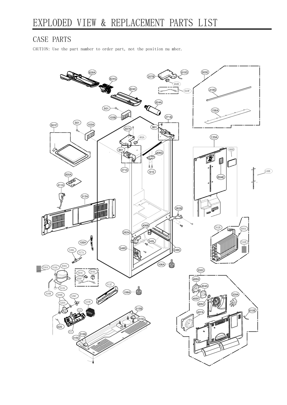 Case Parts Diagram and Parts List for GC-X228NSSM ASTCNA0 LG Refrigerator