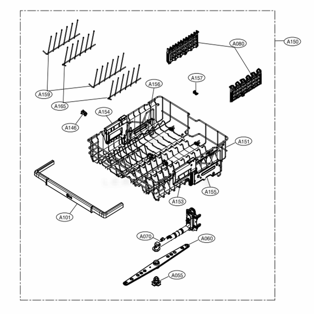 Upper Rack Assembly Diagram and Parts List for LDPN6761T ASTEEUS LG Dishwasher