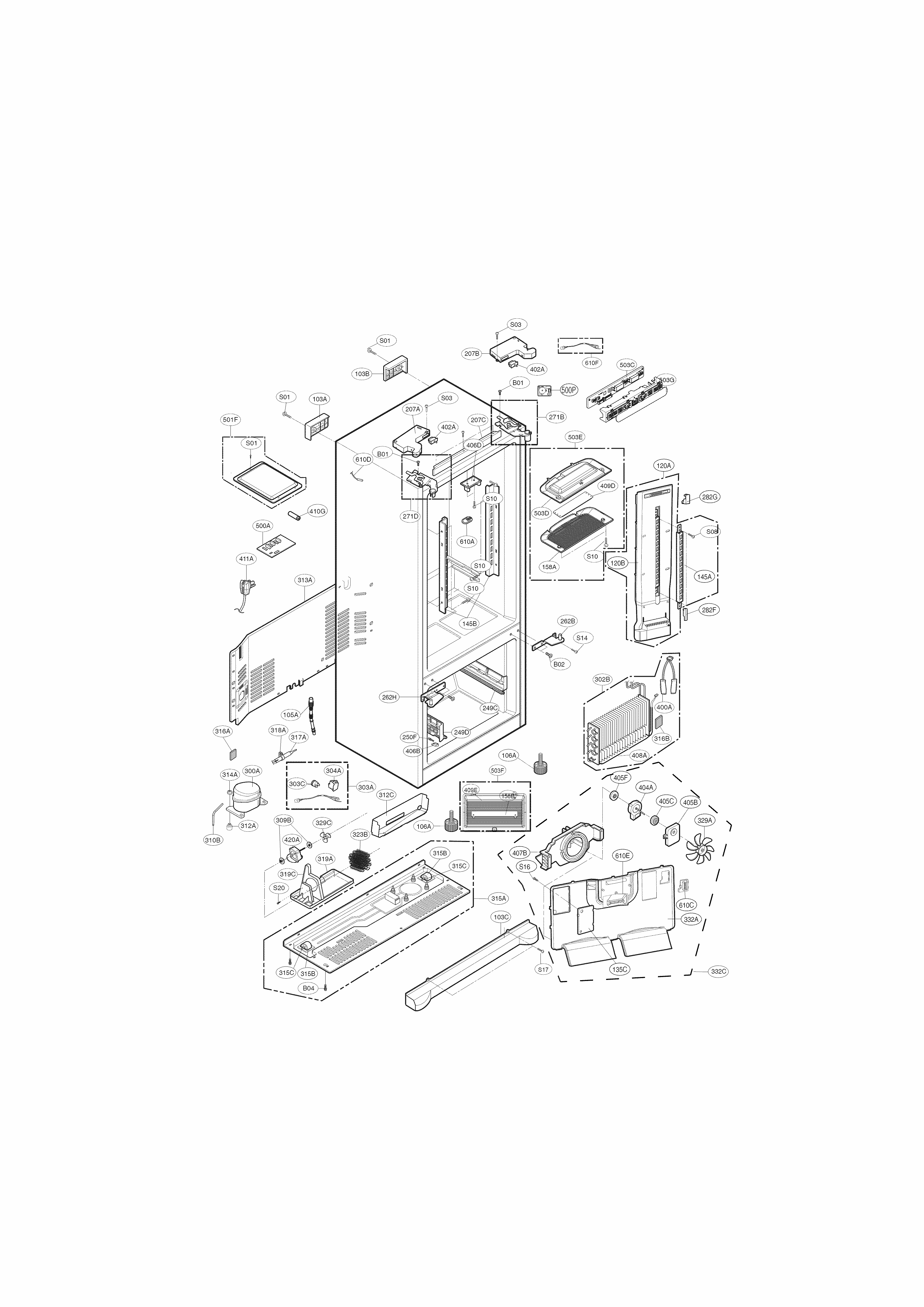 Case Parts Diagram and Parts List for 79571604014  Kenmore Refrigerator