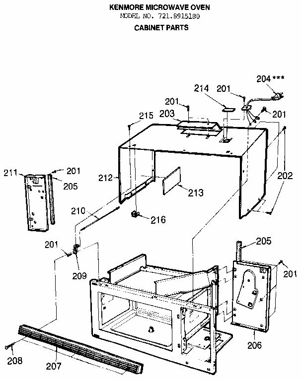 Cabinet Diagram and Parts List for 7218915180  Kenmore Microwave