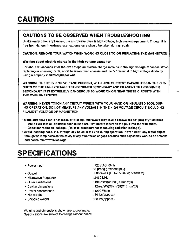 Cautions/specifications Diagram and Parts List for MA-880MW  LG Microwave