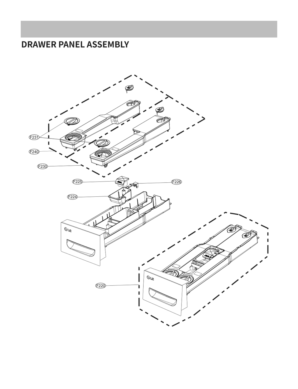 Drawer Panel Assembly Diagram and Parts List for WM6900HBA ABLEEUS LG Washer