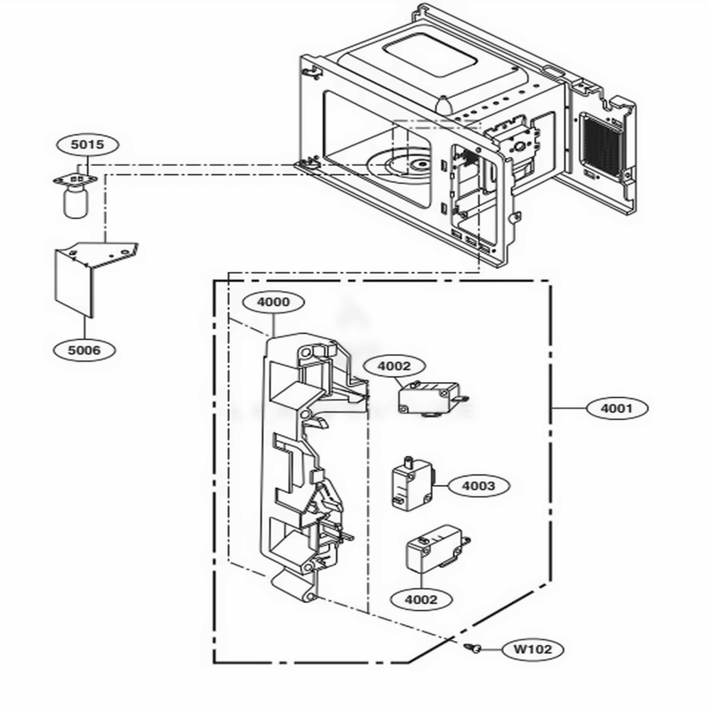 Latch Board Parts Diagram and Parts List for LCS0712ST CSBETAR LG Microwave