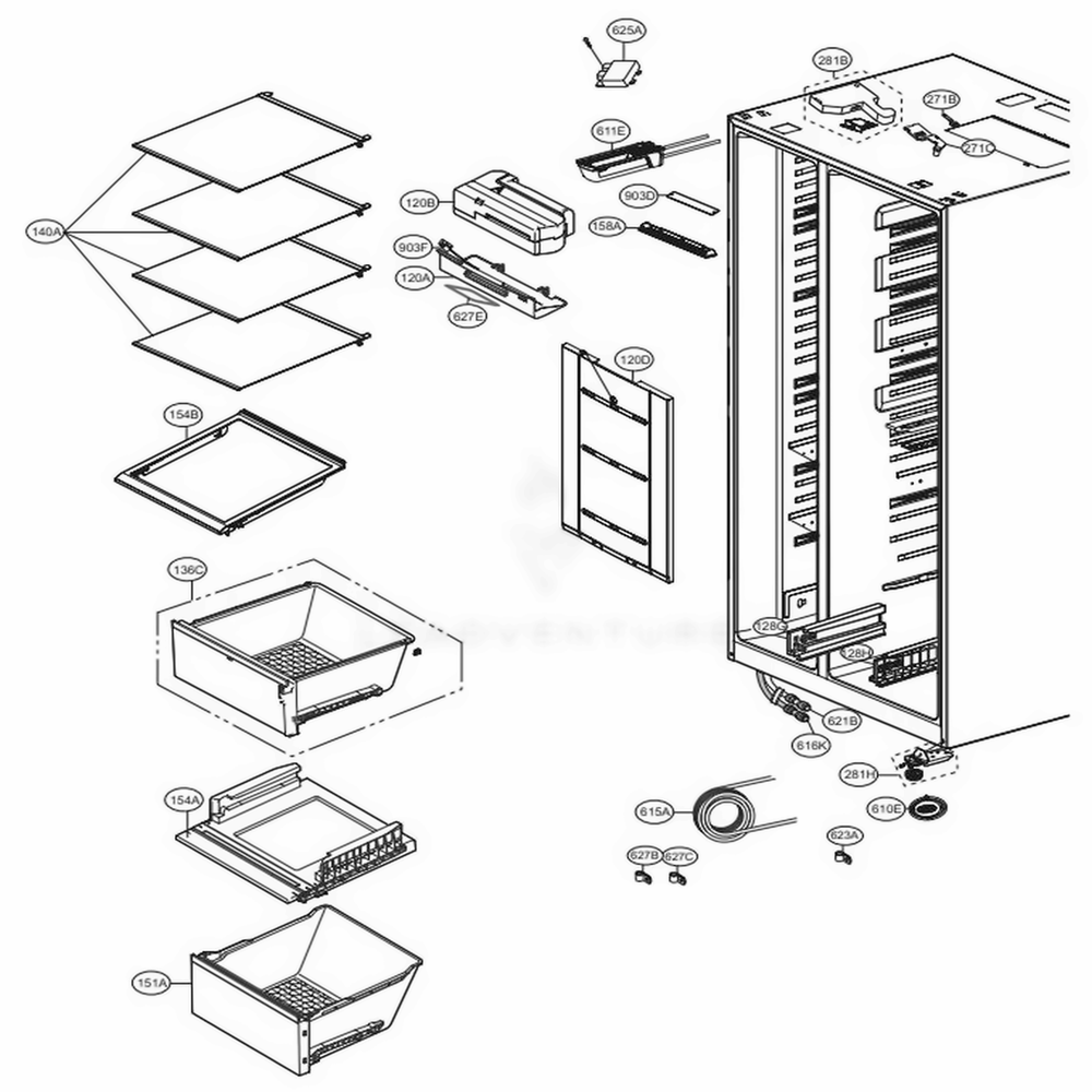 Refrigerator Compartment Diagram and Parts List for LSXS26366D ASBCNA5 LG Refrigerator