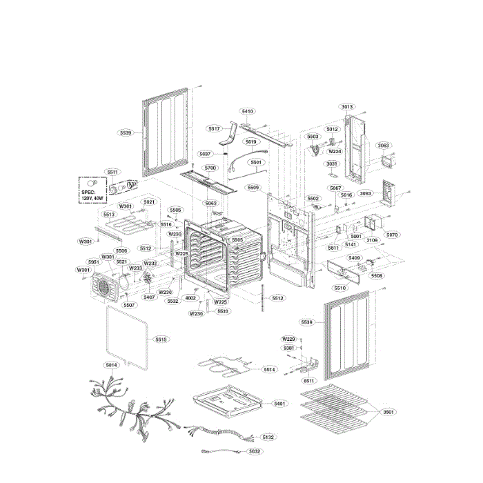 Cavity Assembly Diagram and Parts List for LRE3083SB 00 LG Range