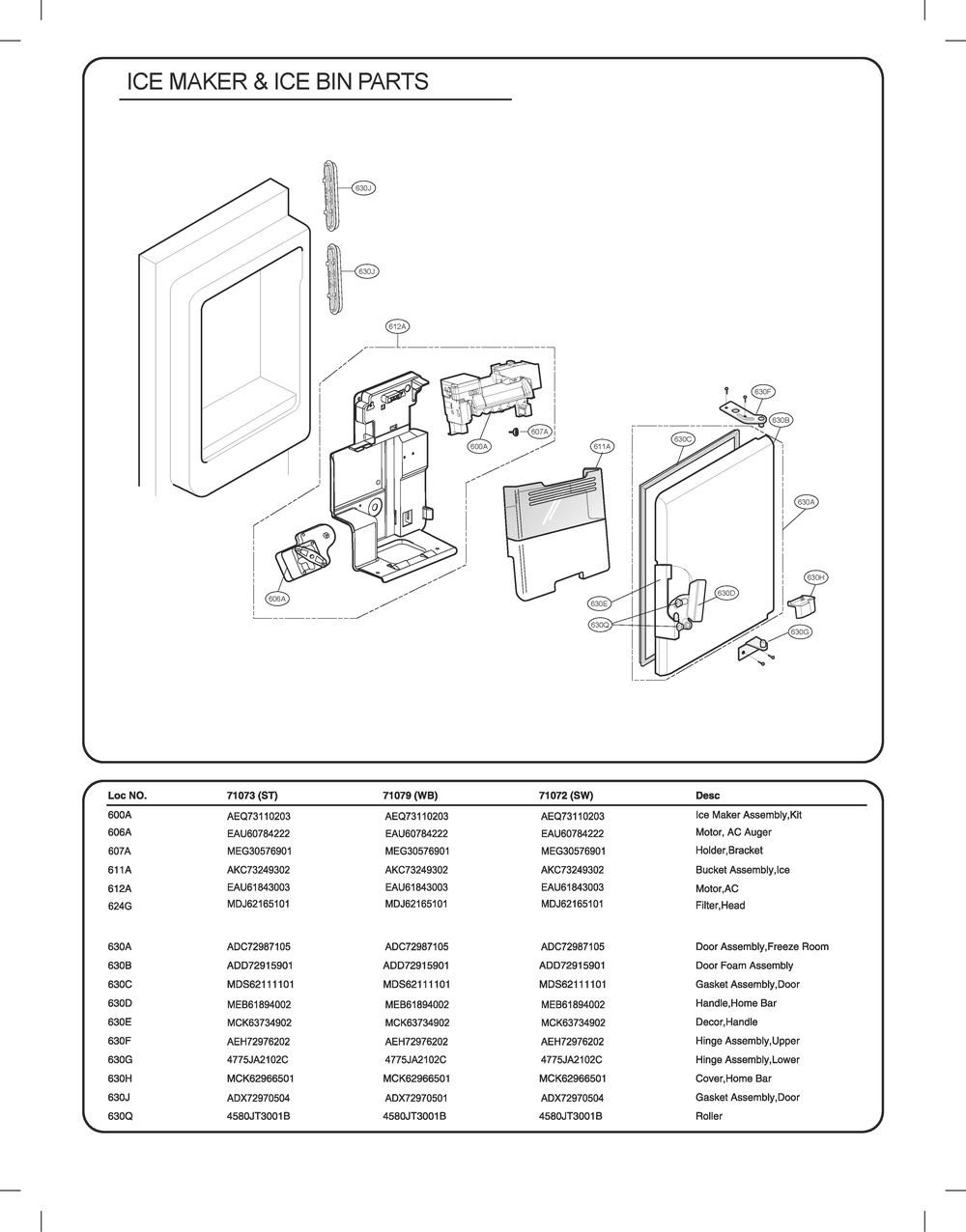 Ice Maker And Ice Bin Parts Diagram and Parts List for GC-L28ANSXP ASTCSE4 LG Refrigerator