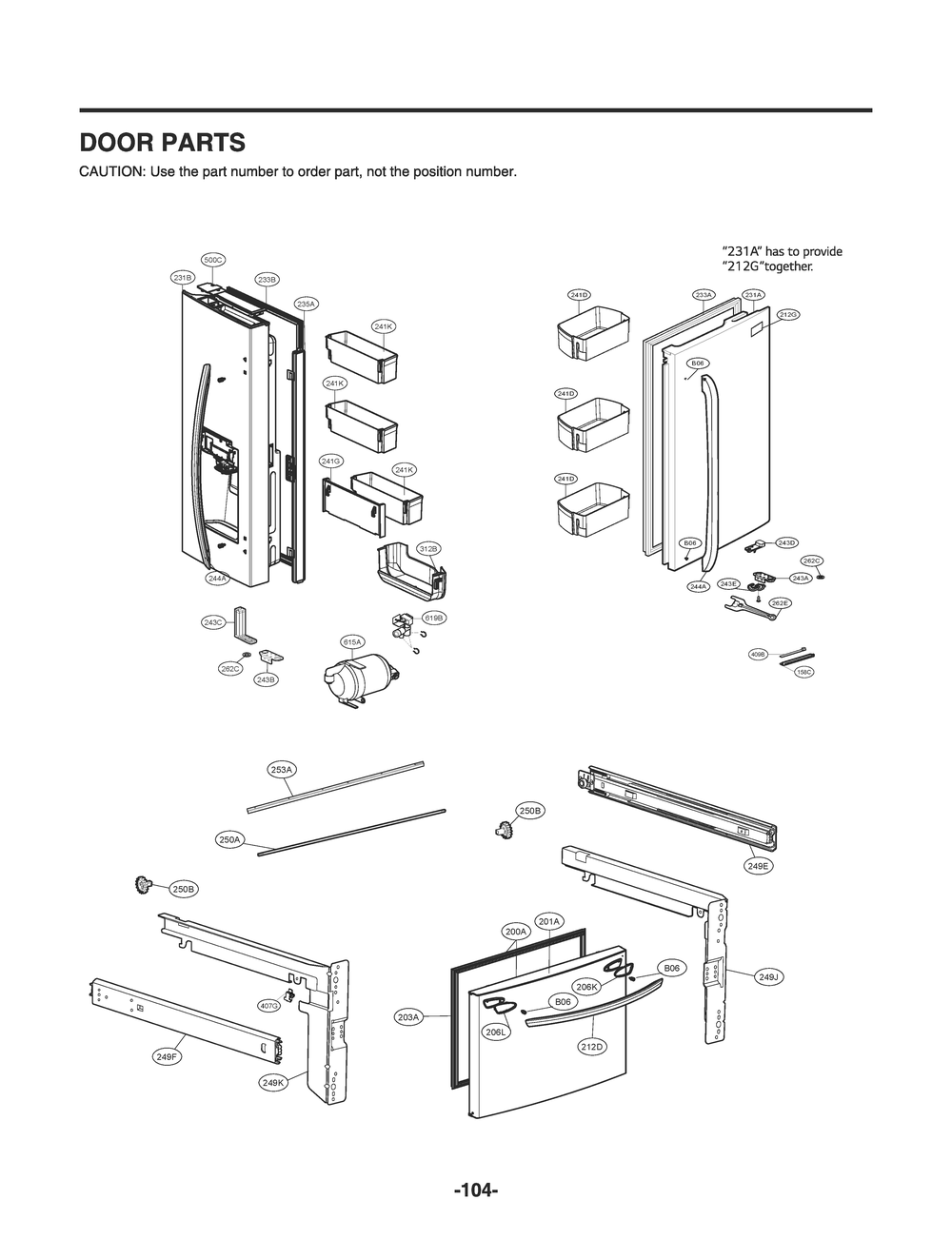 Door Parts Diagram and Parts List for GR-L268NSXH ASTCNA2 LG Refrigerator
