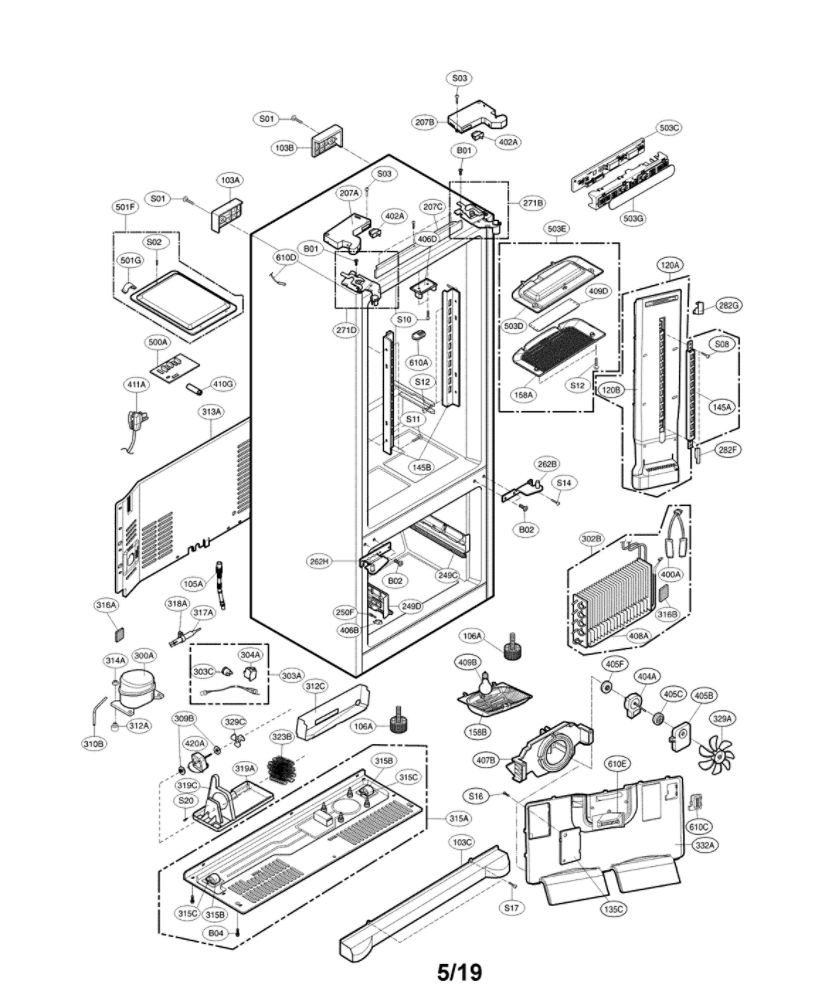 Case Parts Diagram and Parts List for LFC25776SW 03 LG Refrigerator