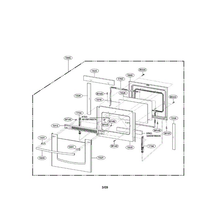 Door Diagram and Parts List for LRE30451ST 02 LG Range