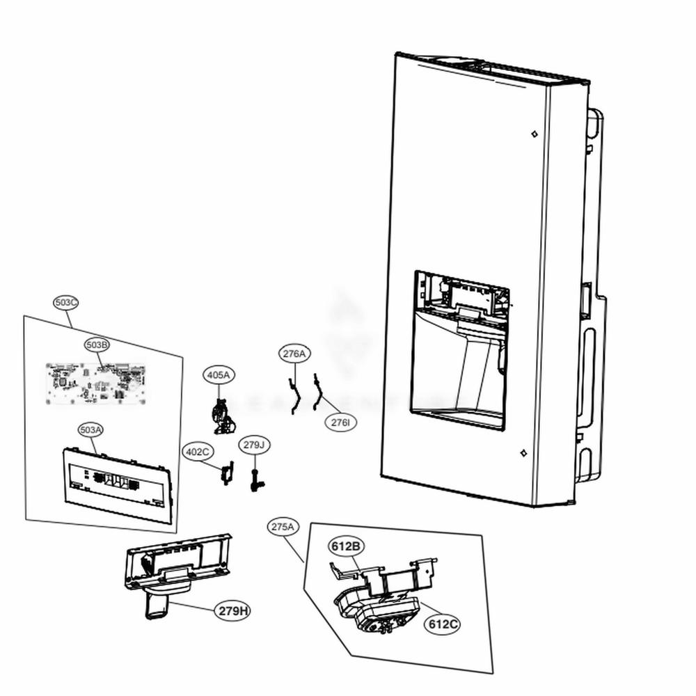Dispenser Parts Diagram and Parts List for 73102 ASWCSE0 LG Refrigerator