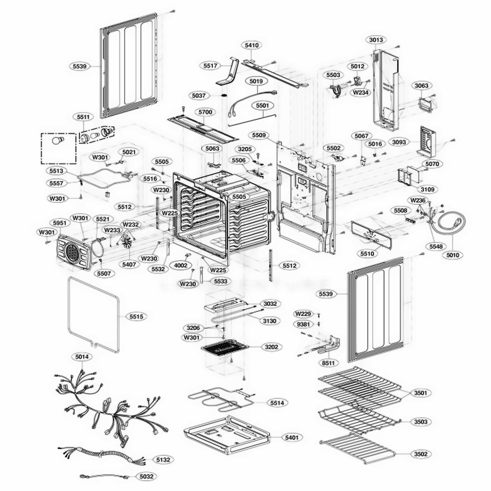 Cavity Parts Diagram and Parts List for LRE6385SW AWHLLCA LG Range