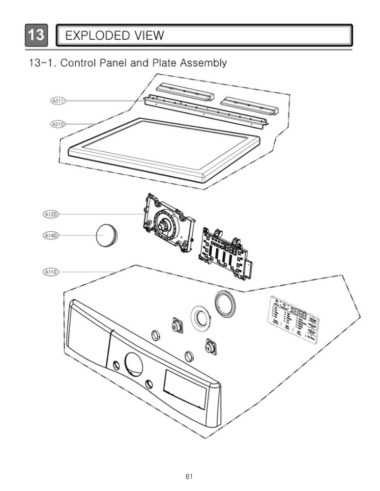 Control Panel And Plate Assembly Diagram and Parts List for DLEX4200W 00 LG Dryer