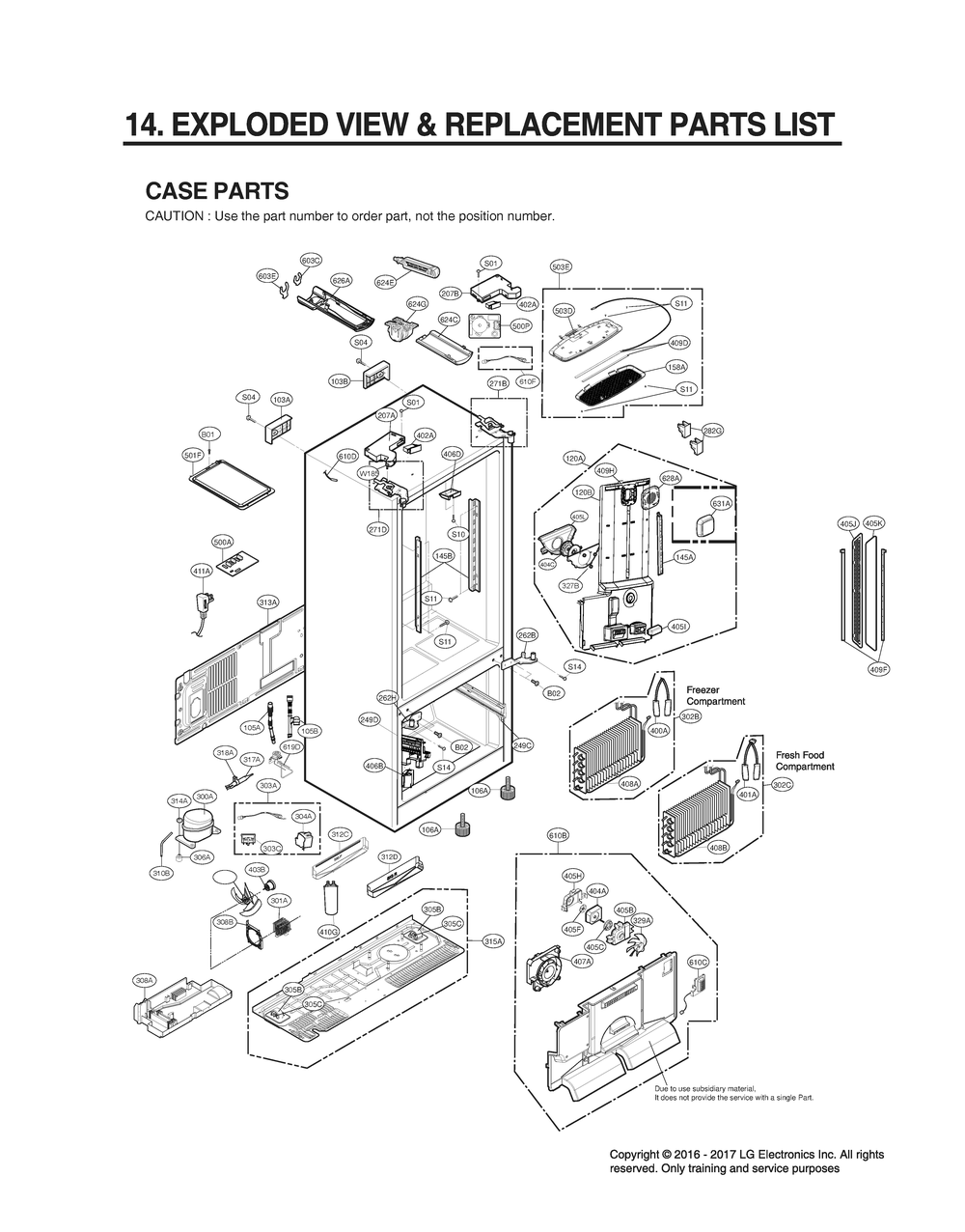 Case Parts Diagram and Parts List for GR-L268LSJM ASTCNA2 LG Refrigerator