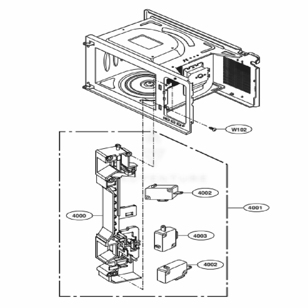 Latch Board Parts Diagram and Parts List for LCRT1513ST CSSELGA LG Microwave