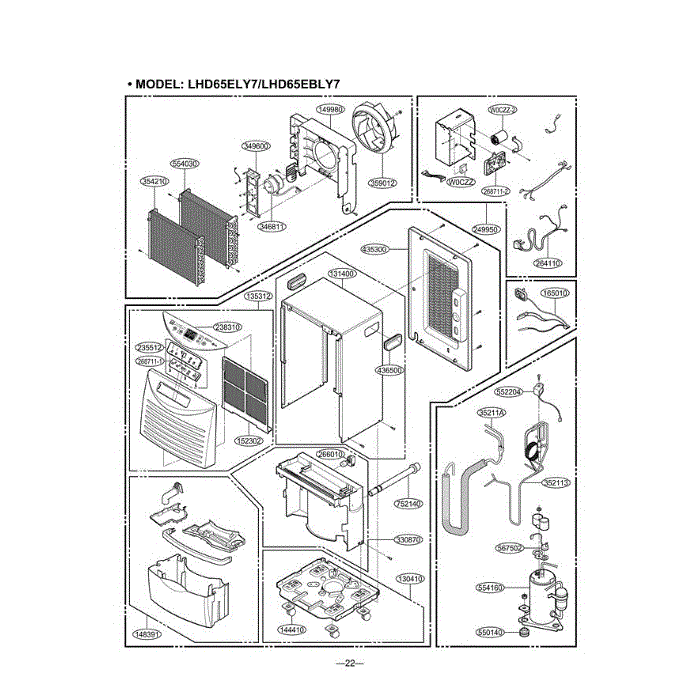 Section Diagram and Parts List for LHD65EBLY7 ABKAHDP LG Dehumidifier