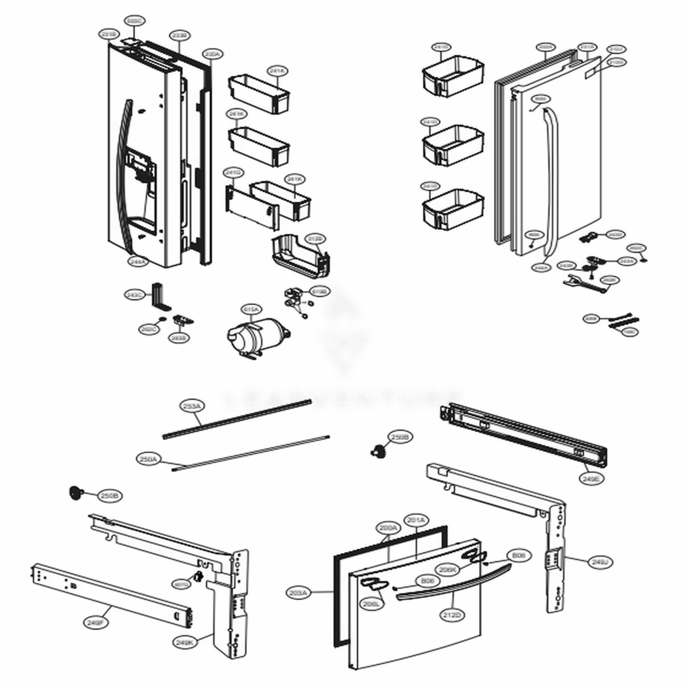 Door Parts Diagram and Parts List for LFXS26973D ASBCNA4 LG Refrigerator