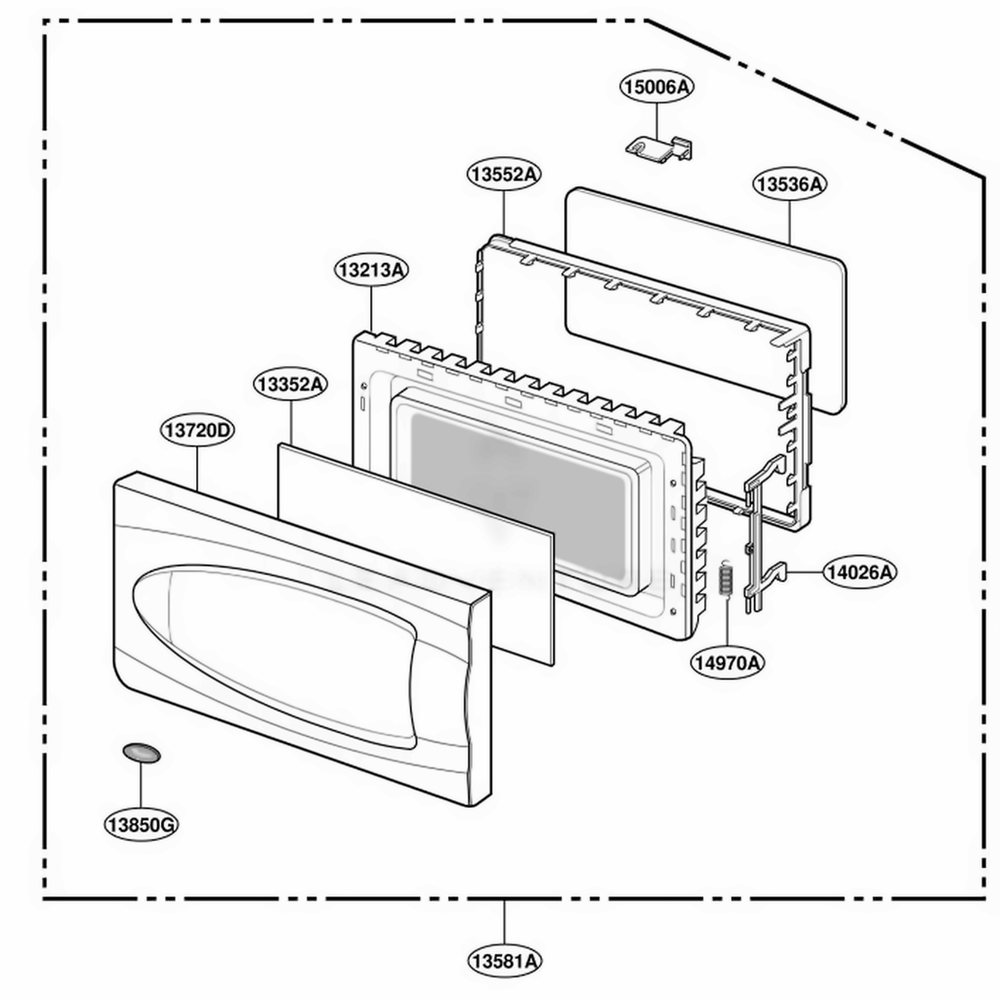 Door Parts Diagram and Parts List for YMT2110SJB0 BKEWPC LG Range