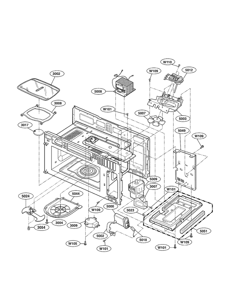 Interior Parts Diagram and Parts List for LMV2073BB 01 LG Microwave