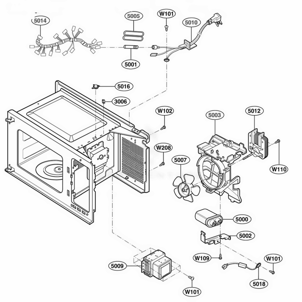 Interior Parts 1 Diagram and Parts List for 62344 KBSESEA LG Wall Oven
