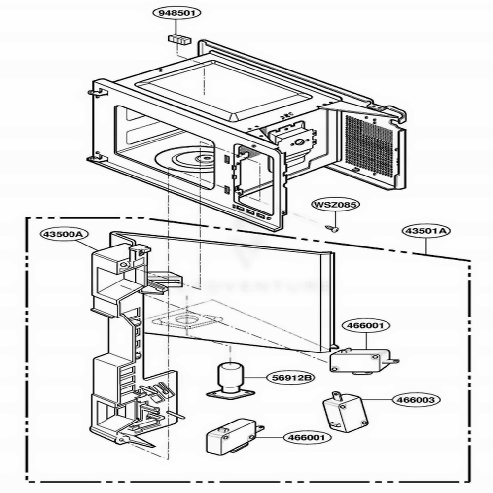 Latch Board Parts Diagram and Parts List for MA1720W CWHEGSE LG Wall Oven