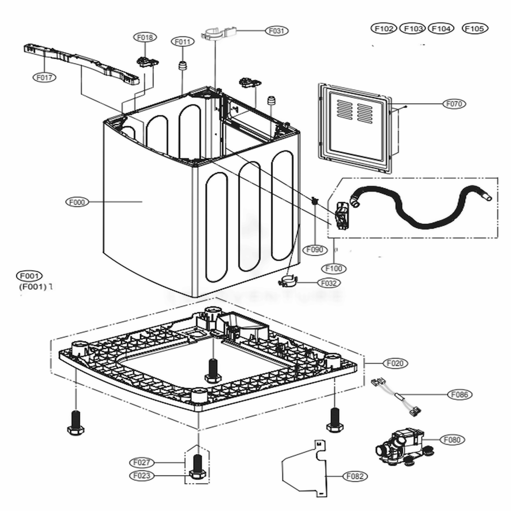 Outer Case Assembly Diagram and Parts List for WT4870CW ABWEEUS LG Washer