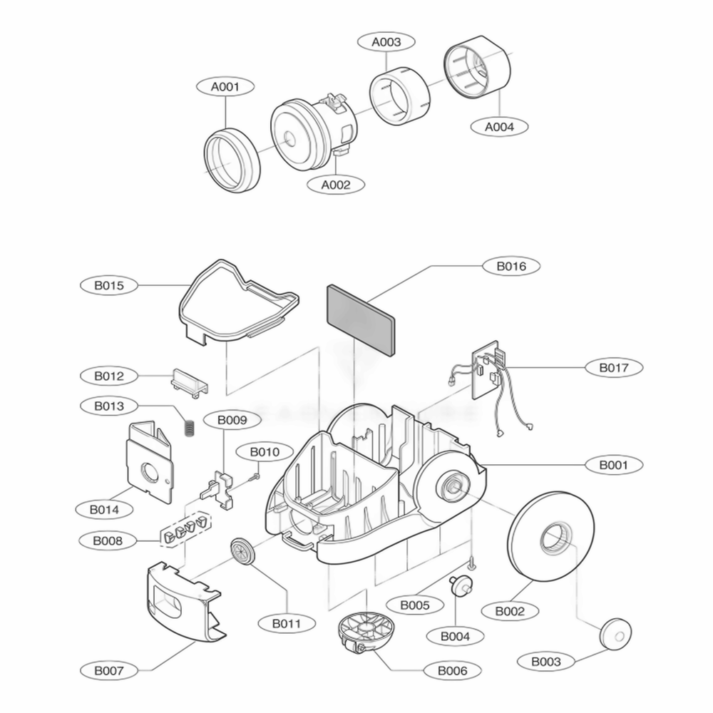 Base Assembly, Body Diagram and Parts List for 23295 ANBESRS LG Canister Vacuum