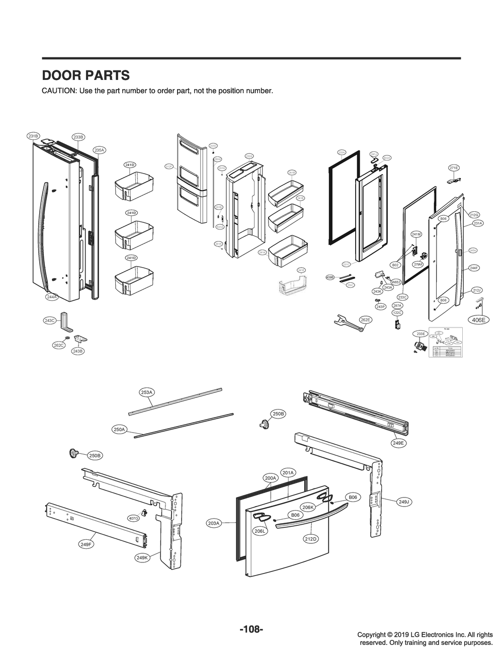 Door Parts Diagram and Parts List for GR-Q278NSNM ASTCNA0 LG Refrigerator