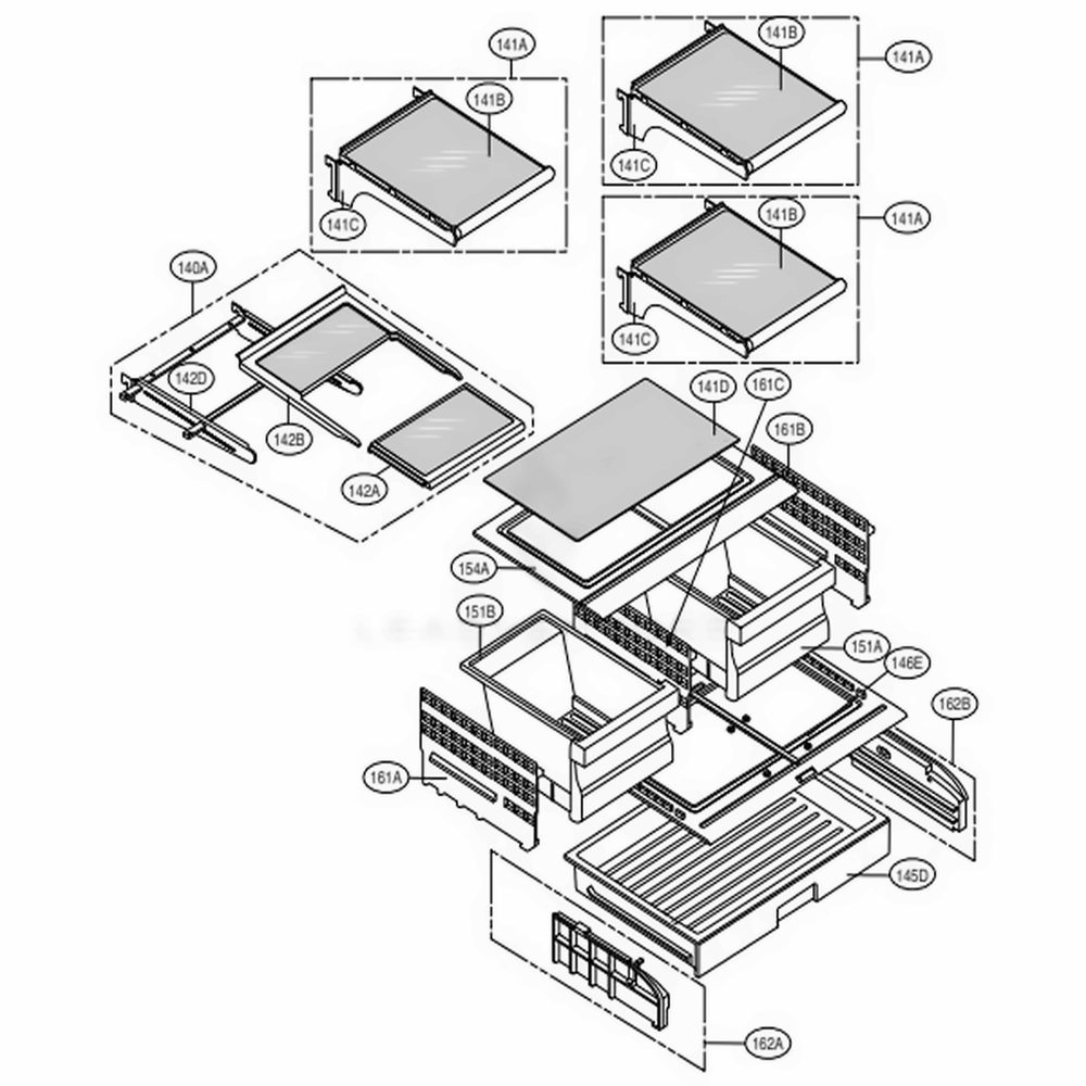 Refrigerator Parts 1 Diagram and Parts List for 79753 AST5SER LG Refrigerator